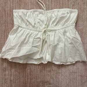 Reformation White Strapless Smocked Peplum Top NWOT
